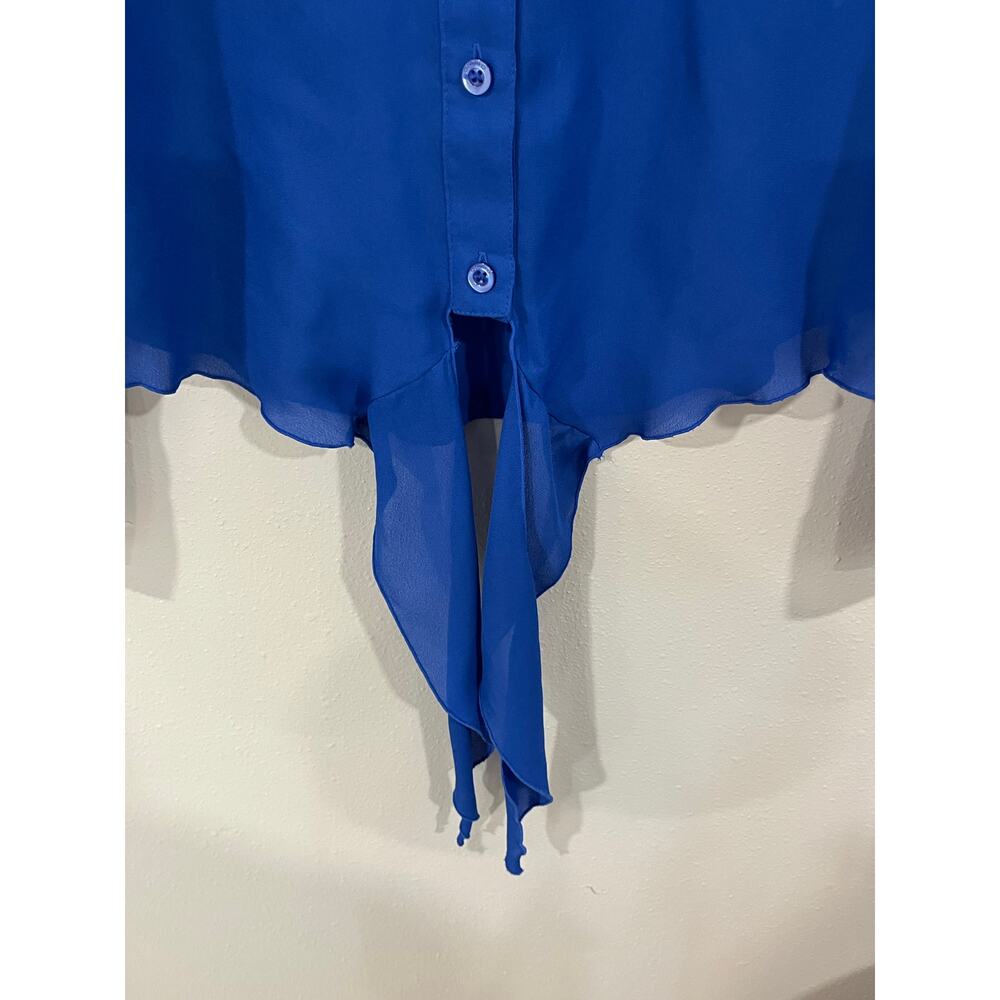 Candie’s Sheer Lace Blouse Womens Medium Blue Button Up Sheer Top - Picture 6 of 13
